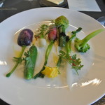 アキヒサ ハンダ - 芦別野菜の温サラダ　花ズッキーニと滝川産鴨肉