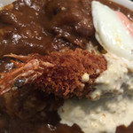 ごはんカフェ きなこ - 2016.7.23訪問。
      人呼んで(誰も呼んでへんけど)鉄人スペシャルカレー！
      ハンバーグカレーにトッピングで有頭海老1匹！1000円(税込)
      それにご飯大盛りで1200円(税込)