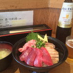 清水港　みなみ  - 鮪まかない丼980円とノンアルコールビール380円