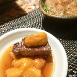 鉄板焼 十河 - 雲丹醤油とステーキの相性いいね！