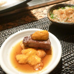 鉄板焼 十河 - ステーキに雲丹をトッピング