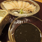 赤坂 詠月 - アワビの刺身、アワビの歯　肝ソースで2016.7
