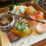 米倉 - 16.3月 的鯛のしんびき揚げ、ホタルイカ酢味噌和え、鴨ロース、桜鱒押し寿司、新じゃが揚げ、ハマグリ淡雪、菜の花 他