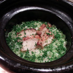 虎白 - キンメダイと小松菜の軸入り炊き込みご飯、御椀、香の物(2016/7)