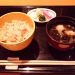 まほろば - 食事：帆立生姜御飯
      留椀：味噌汁
      香物：盛り合わせ