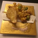 旬菜 おぐら家 - とうもろこしと茶豆のかき揚げ