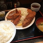 西麻布 三河屋 - 三河屋(海老フライ定食+メンチカツ追加)