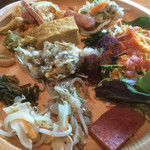 食彩健美 野の葡萄 - 色々ある中で、ミミガーのナムルが美味でした。
      お気に入りのモズクの天ぷらは天ぷら粉の少ないものを選ぶべし。サラダは人参ドレッシングで…