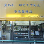 石坂製麺店 - 黄色が目印。駅東側の踏切のすぐそば。
