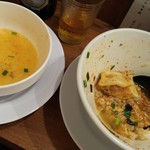 麺や マルショウ - 冷製台湾トロロまぜそば-ライスダイブ&水餃子スープがけ(2016/7)