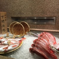 のど黒屋 新橋店 - 入り口にある冷蔵ショーケース　