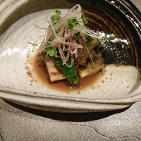 霞庭 まつばら - 鮑　揚げナス　鮎のうるか　みょうが