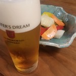 てっぱん秀S - ビール、お通し