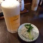 Hiyori muginawa hompo sumiyaki sakaba - H28.07.10 生ビール&お通し