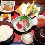 旨魚ふくしま - 天婦羅刺身定食@1200 8/3