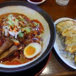 節系とんこつらぁ麺　おもと - 冷やしトマト担々麺：大盛り+餃子