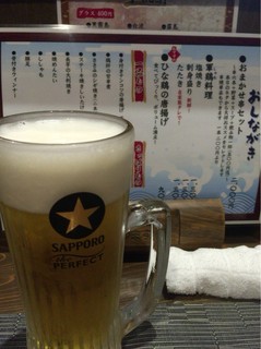 Tamuro - 乾杯ビールとメニュー表