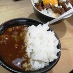 本枯中華そば 魚雷 - 手前が日替わりランチ丼のハヤシライス。奥は豚玉本枯めし。