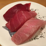 廻鮮寿司 塩釜港 - 本日のお薦めその①「３カン祭り（本マグロ・中トロ・大トロ）」（2016.8）
