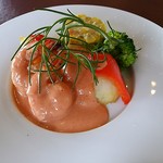 里山Cafe 多三郎山荘 - 白身魚の唐揚げ海老のオーロラソースあえ