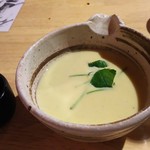 俺の魚を食ってみろ!! - お通しは、トウモロコシの擦り流し。コーンポタージュのような濃厚な味わいでした。