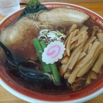 ますや本店 台新店 - 「伝」中麺、バラ肉チャーシュー+メンマ