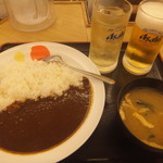 松屋 - オリジナルカレー＆ビール小ジョッキ＆ハイボール小ジョッキ合わせて630円(2016.7.28)