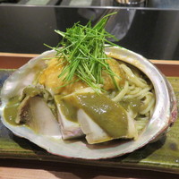 日本料理 晴山 - あわびうどん、福井の黒鮑と函館の雲丹で2