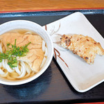 純手打うどん よしや - かけそのまま+お揚げと塩麴とり天