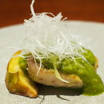 にしぶち飯店 - ぐじの唐揚げと揚げた賀茂茄子　万願寺唐辛子とXO醤のソース