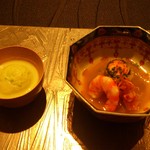 龍吟 - 雲丹と車海老の先付け