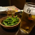 白木屋 - 生ビールとお通しの枝豆