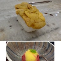 酔虎寿し - ◆唐津の赤うに・・タップリ盛られていますし、赤うに特有の旨みを感じます。
                  ◆最後に出された「デザート」・・このアイス美味しい。