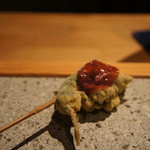 串処小林 - きす大葉揚げ 梅肉ソース