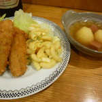 あじフライ、新じゃがベーコン煮