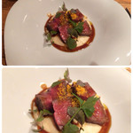 モダン和食 サル ドゥ マキノ - メインは銘柄牛。下にマッシュポテトとみたらし風ソース