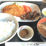 花壇 - よっちゃん定食（白身魚フライ、焼肉） @900