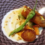 キスとフォワグラのクレピネット　セロリラブ風味　マデラソース