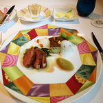 仔鴨胸肉のローストとモモ肉の煮込み　佐土原ナス添え