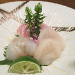 小料理 すず乃 - 秋田産　ひらめ、本鮪、北海道産　帆立