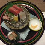 季節のお造り 本山葵・さざえ、中とろ、はまち 等