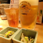 h Shounoya - 生ビールと烏龍茶とお通し