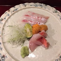 二条城ふる田 - 造り：鯛、雲丹、金目鯛の炙り