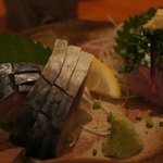 えんや - ｻﾝﾏ刺、自家製〆ｻﾊﾞ