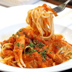 Snow crab tomato sauce Fresh pasta linguine