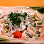 銀座　ふく太郎 - とらふぐの皮　にポン酢がかかっています。