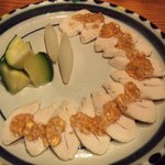 蒸し鶏の笹身とズッキーニのゼリーかけ