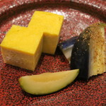 鮨 山浦 - 28年8月②　玉子、泉州水茄子、メロン漬物