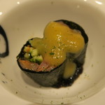 鮨 山浦 - 28年8月②　ひもきゅう　酢味噌、生海苔