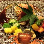 もてなしのかくれ家 すわや - 茄子田楽とロースト肉、沢ガニ